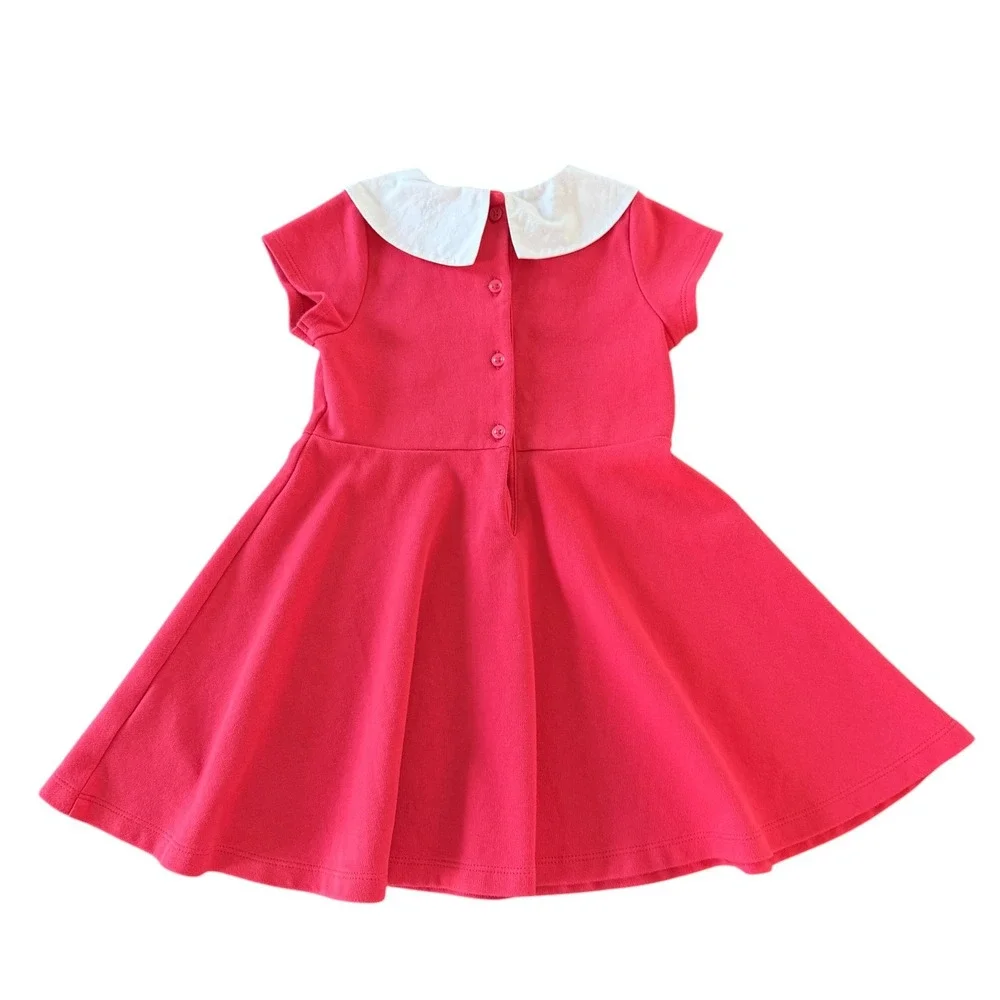 Janie and Jack Peter Pan Ponte Knit Dress Sz 3 Red Preppy School Annie Costume